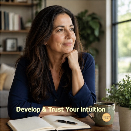 Woman is serene. Develop and trust your intuition at Radiant You