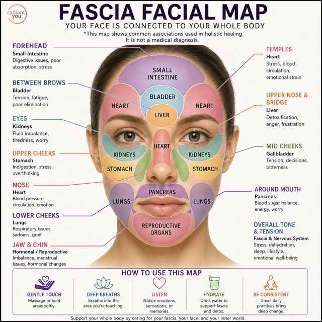 Fascia Facial Map explanation that touch heals at Radiant You